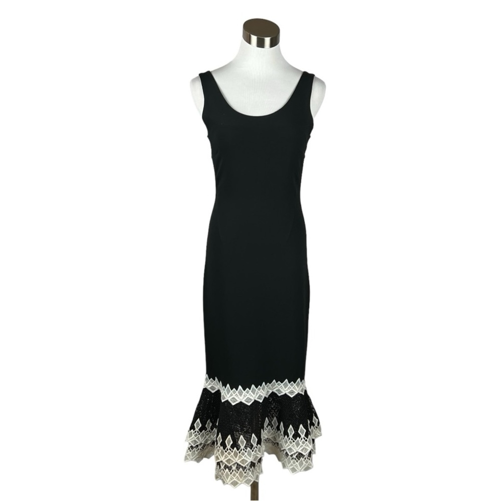 Jonathan Simkhai Black Mermaid Dress w/ White Lace Ruffled Embellishment XS